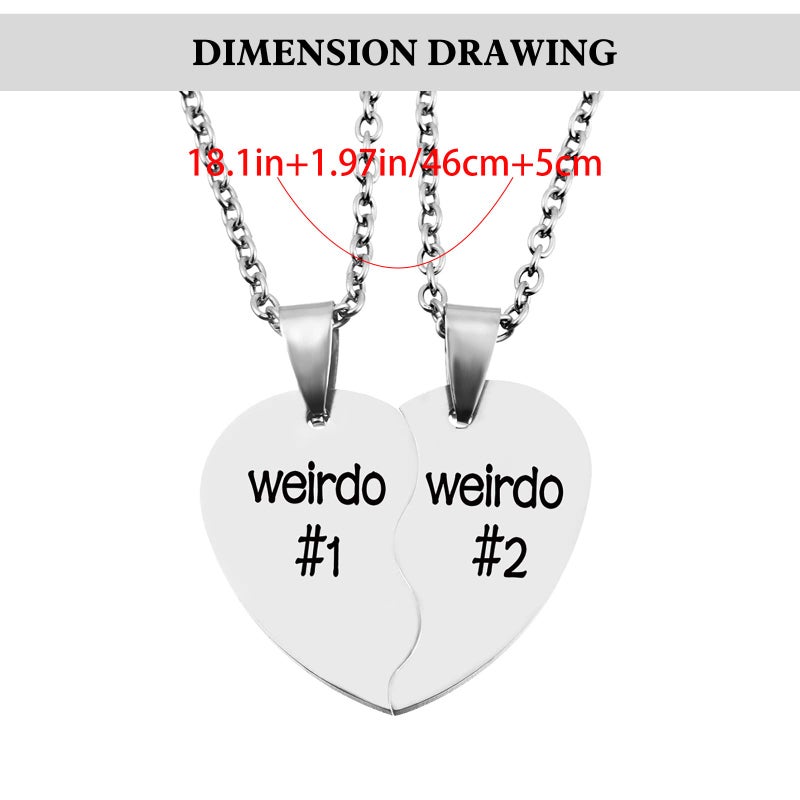 MJartoria Best Friend Necklaces BFF Necklace for 2 Friendship Valentines Gifts Matching Heart Pendant Necklace Best Friends Forever (Silver, A-Weirdo 1 Weirdo 2) - Image 5